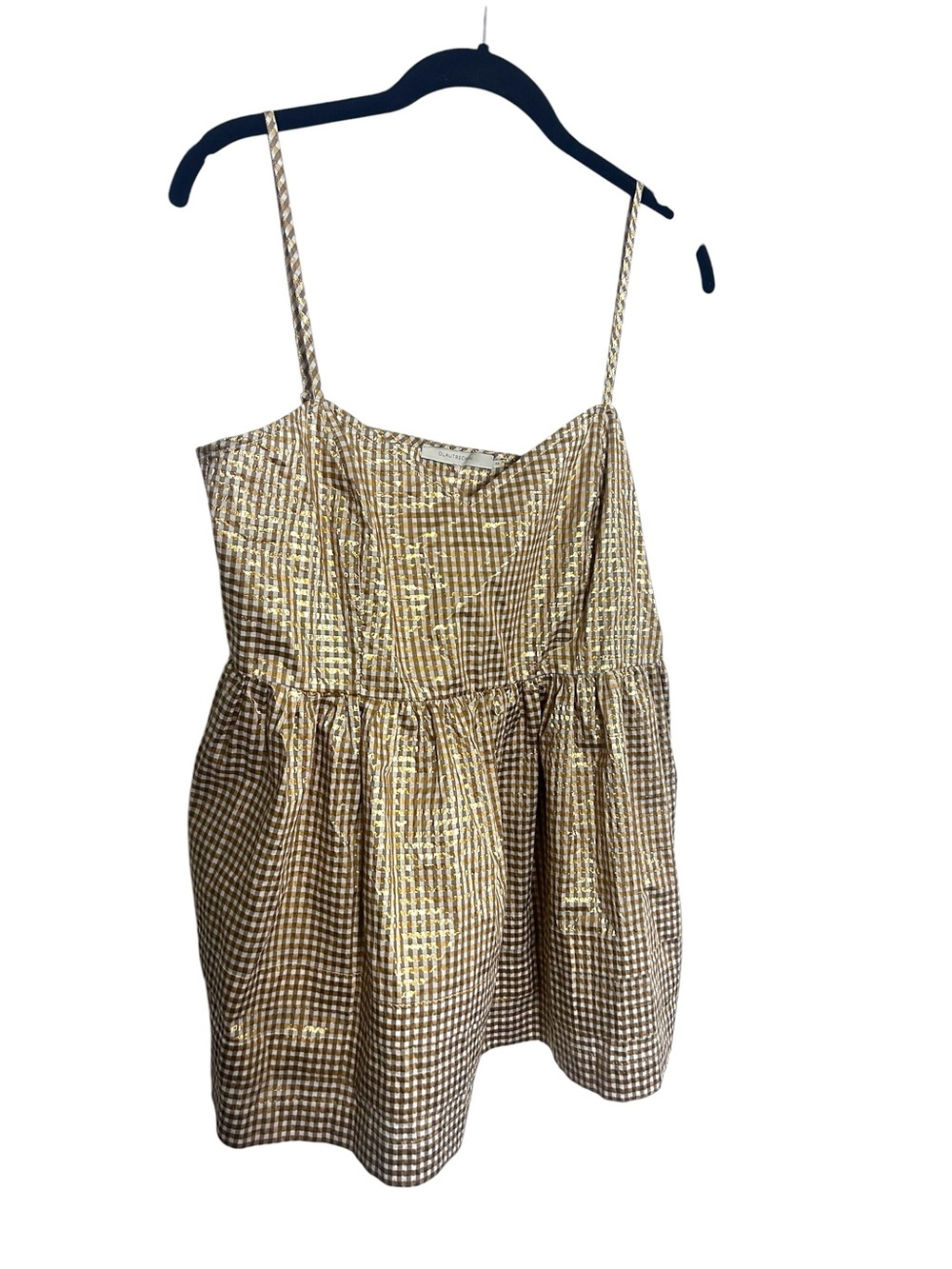 L’Autre Chose Metallic Gingham Babydoll Camisole Top Size 44 US 8
